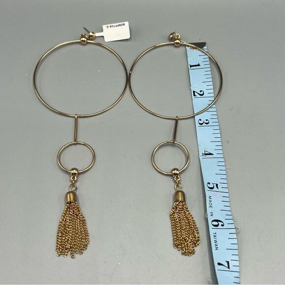 Gold-Tone Long Double Hoop Tassel Earrings - Picture 3 of 4